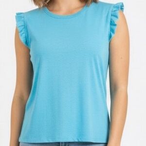 Lilly Pulitzer Luxletic Iona Shell Blue Ruffle Keyhole Back Athleisure Tank Sz S